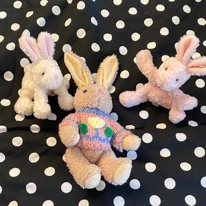 Plush Bunny Trio - Pink & Beige Soft Rabbits